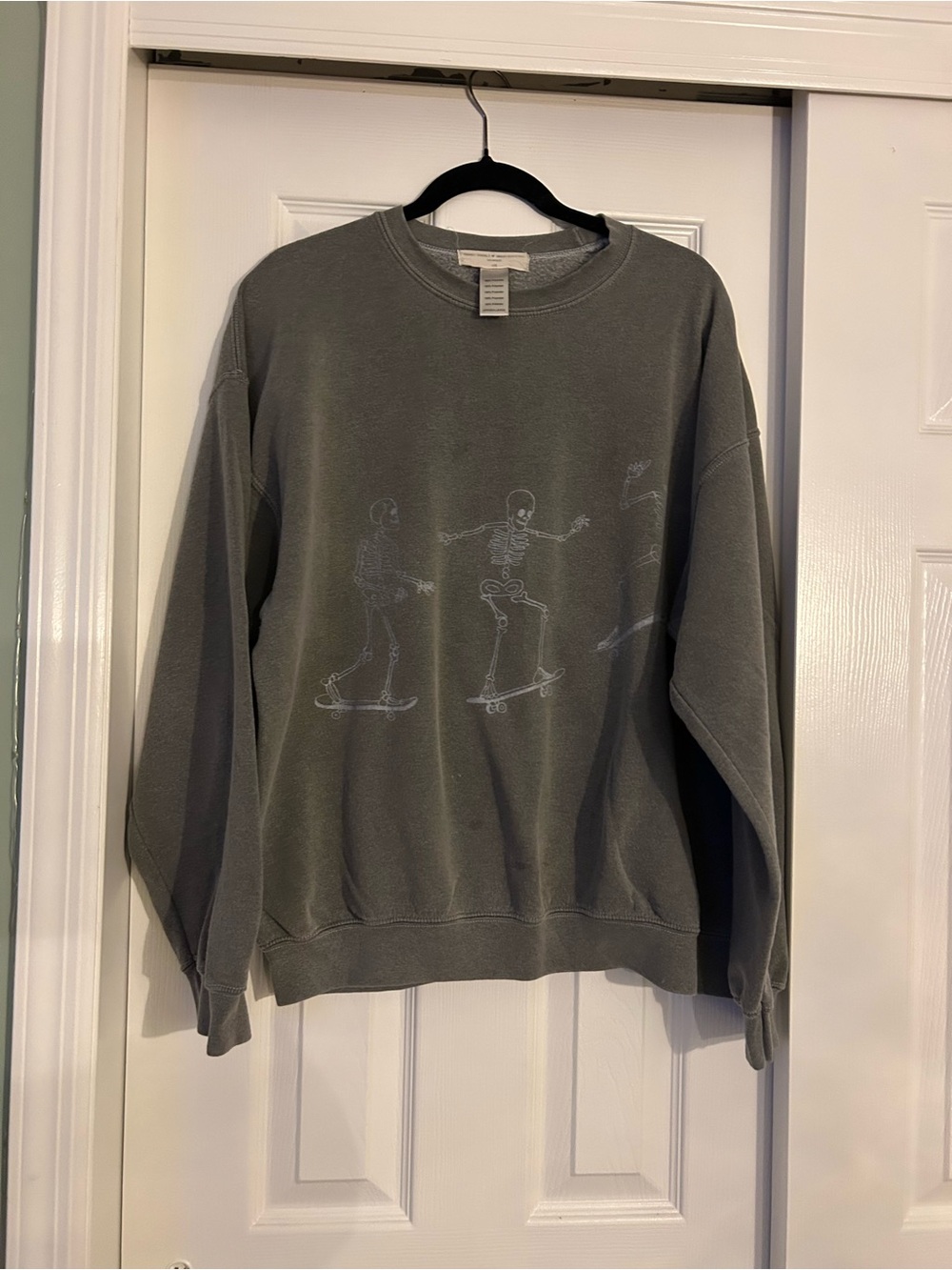 Project Social T Gray Crewneck Sweatshirt with Skate Skeleton Graphic